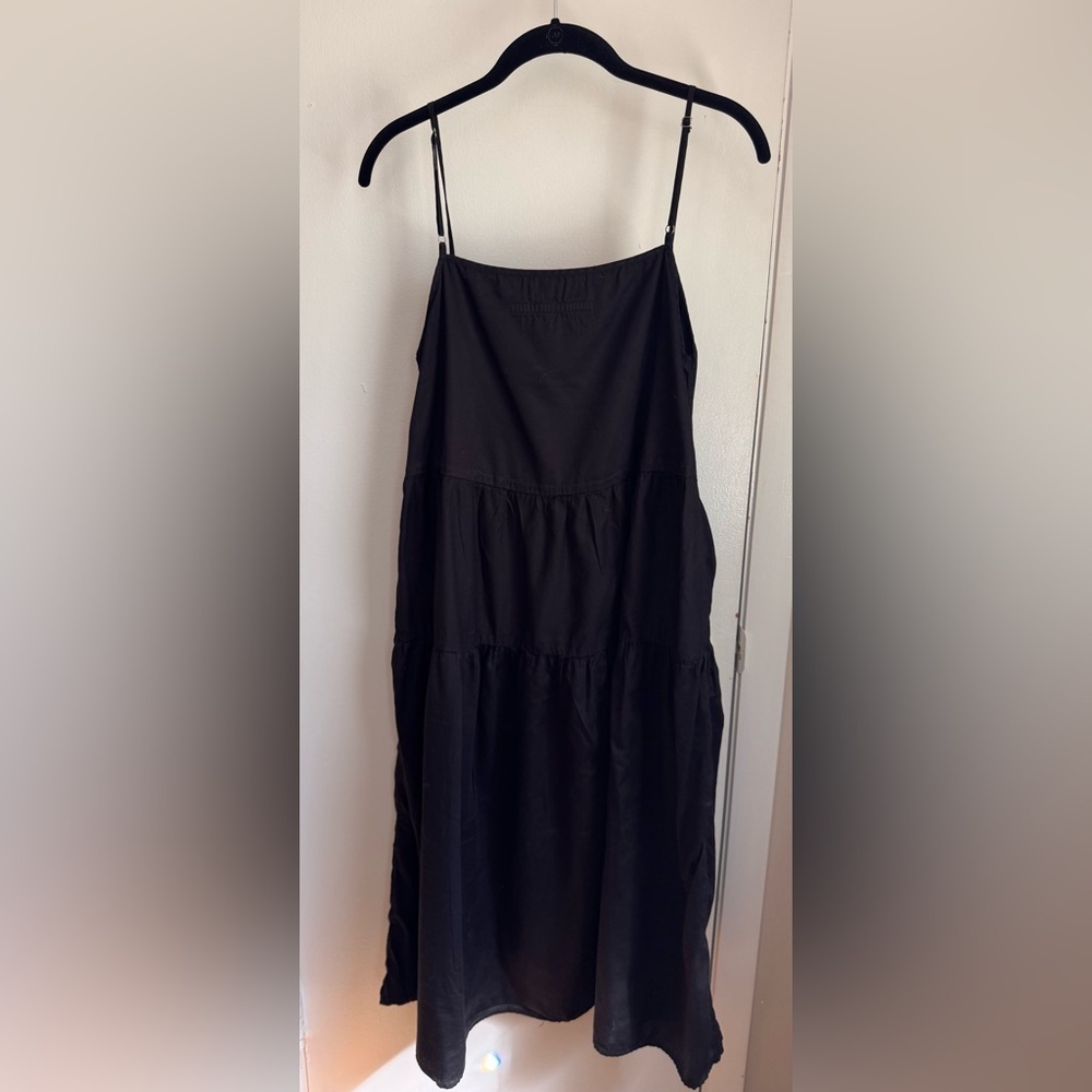 Enza Costa Black Tiered Cotton Midi Dress Size 1 (Small) Minimalist Spaghetti St - Picture 4 of 6